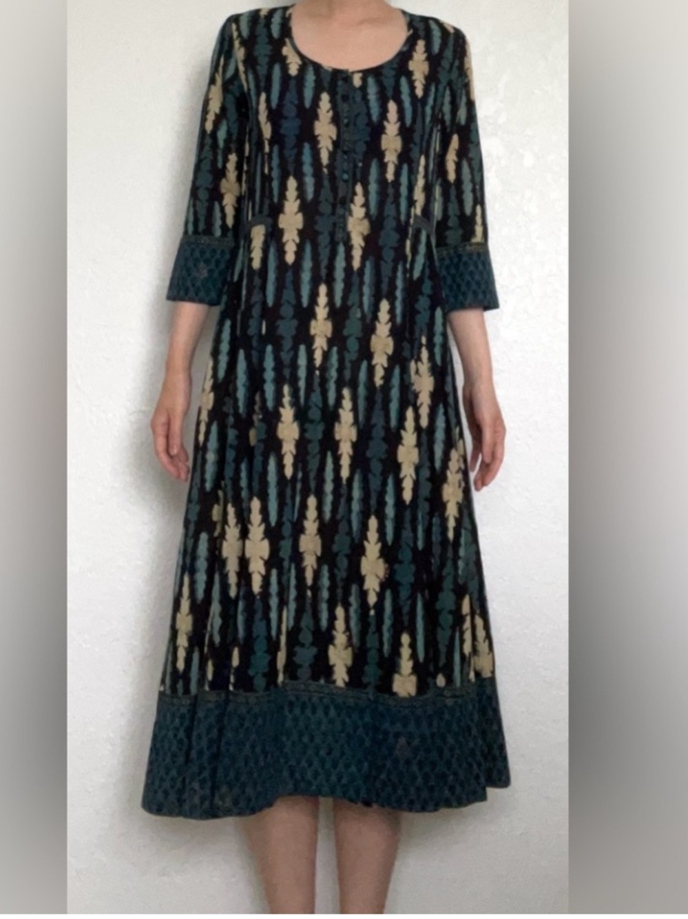 Vintage rare anokhi blue pattern dress 100% cotton size small